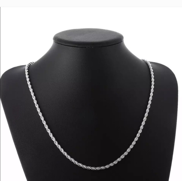 Unisex Sterling Silver 4mm Twisted Rope chain Necklace 22" - Picture 5 of 8